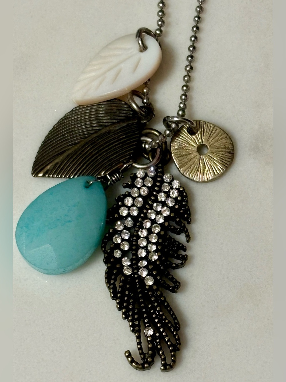Long Necklace with Metal Feather Charms by AEO